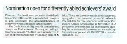 Nomination open for differently abled achievers awardsThe Times of India