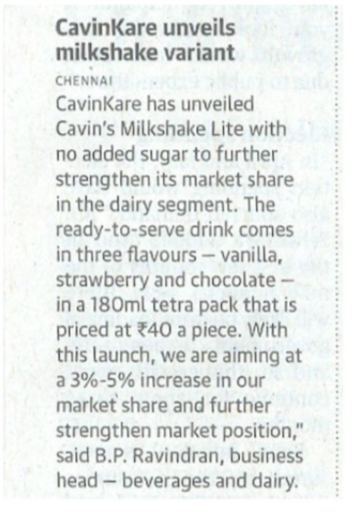 CavinKare unveils milkshake variants